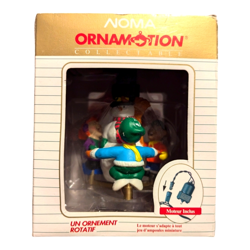 Noma Ornamotion Vintage 1989 Christmas Ornament Snowman Kids Dancing